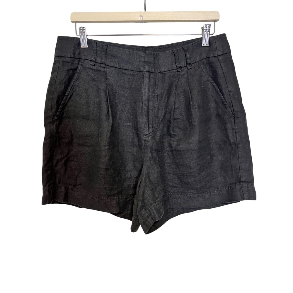 Free People Black 100% Linen Pleated High Waisted Shorts OB1497872 Size 10